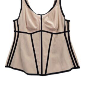 Honeylove Women Tank Top Pink Nylon Spandex Colorblock Contrast Trim Scoop Large